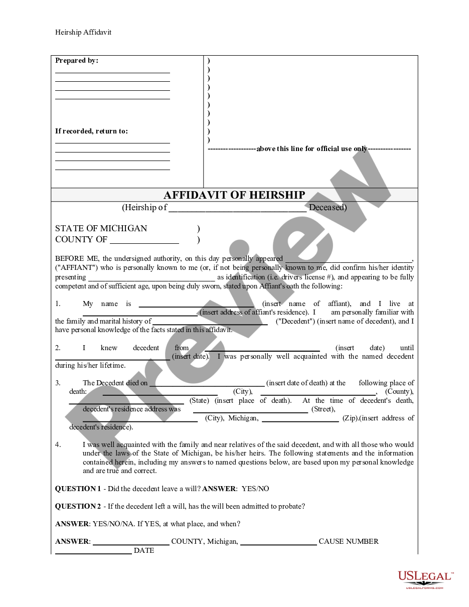 form Heirship Affidavit - Descent preview