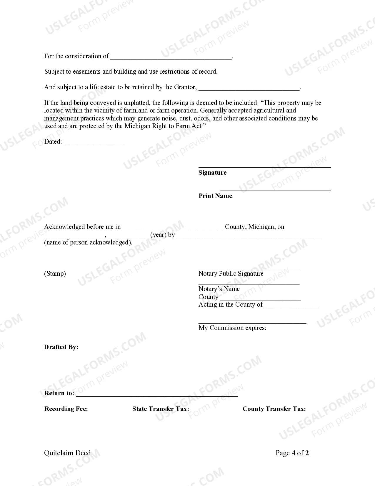 Preview Quitclaim Deed - One Individual to Five Individuals Subject to Retained Life Estate