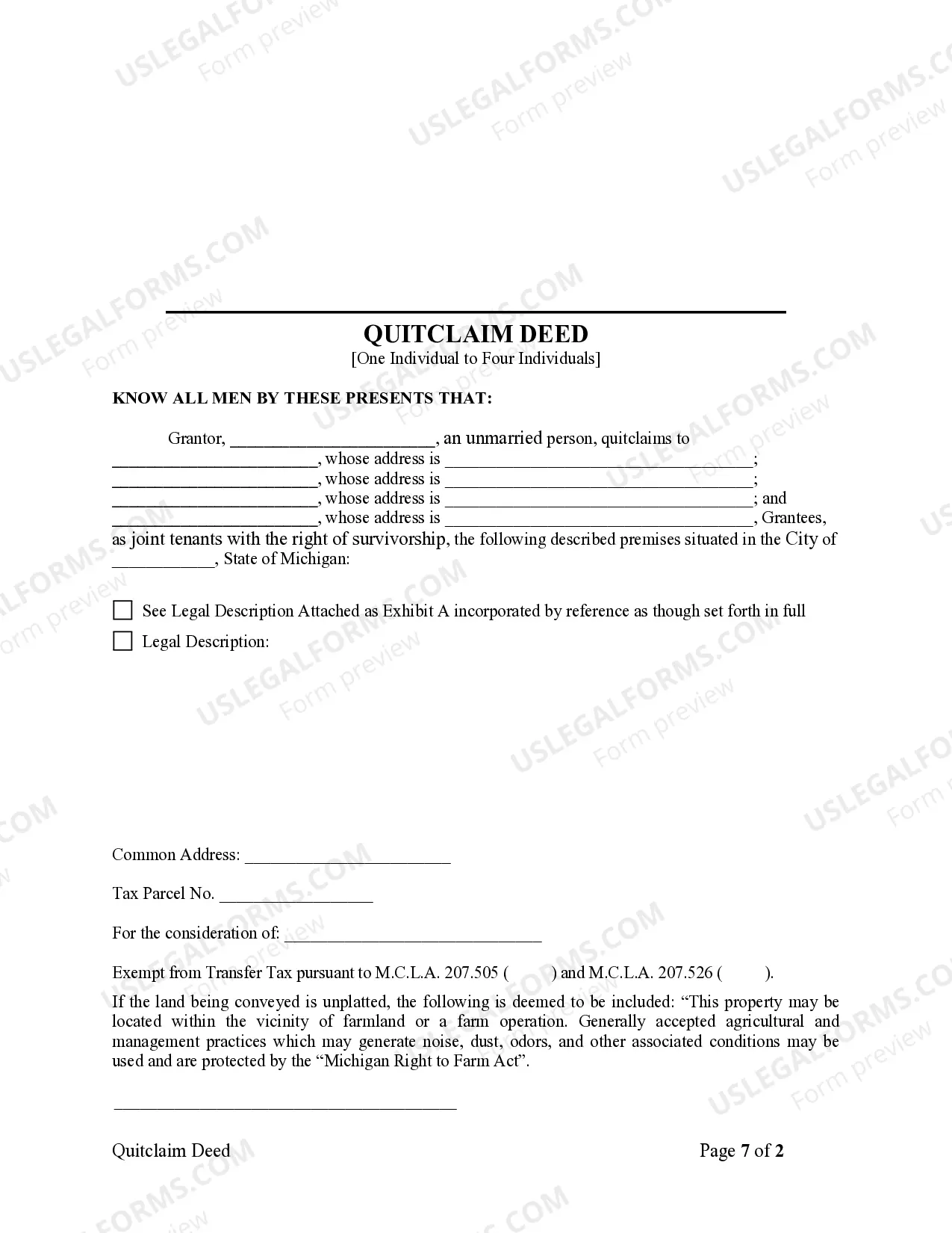 Preview Quitclaim Deed - One Individual to Four Individuals