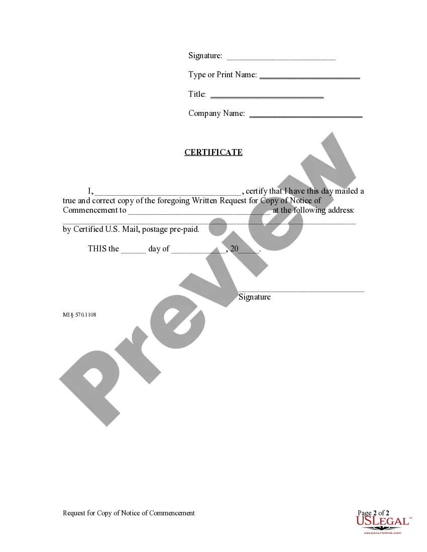 Preview Request for Notice of Commencement - Corporate