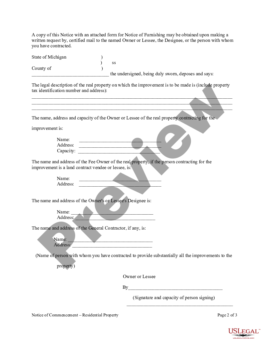 form Notice of Commencement - Residential Property - Individual preview