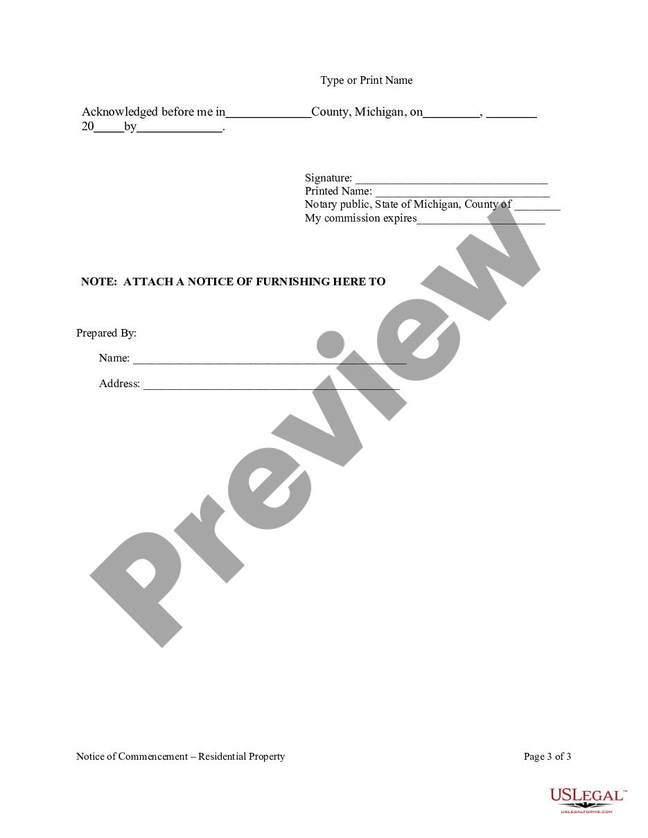 form Notice of Commencement - Residential Property - Individual preview