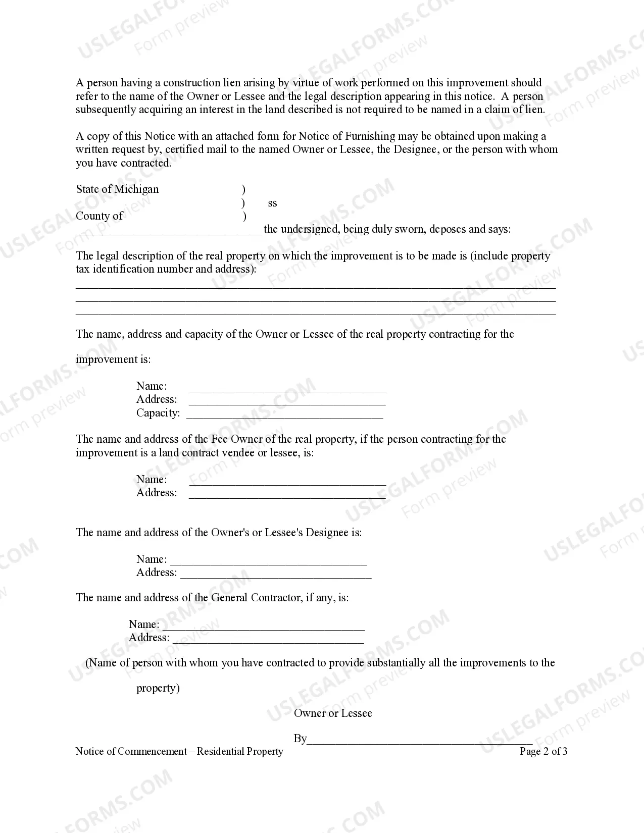 Preview Notice of Commencement - Residential Property - Individual