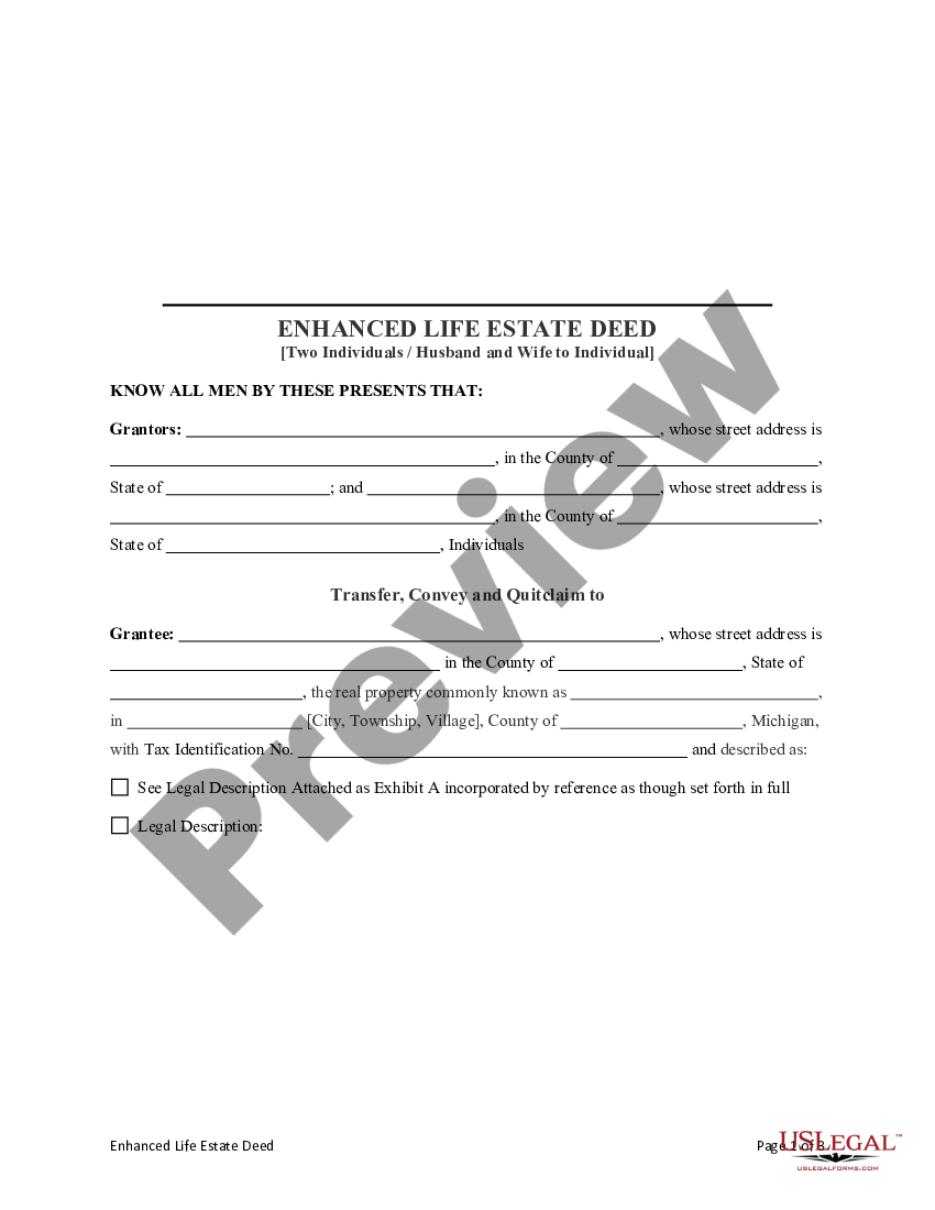 Lansing Michigan Enhanced Life Estate Or Lady Bird Deed Enhanced Life Estate Deed Michigan 0313