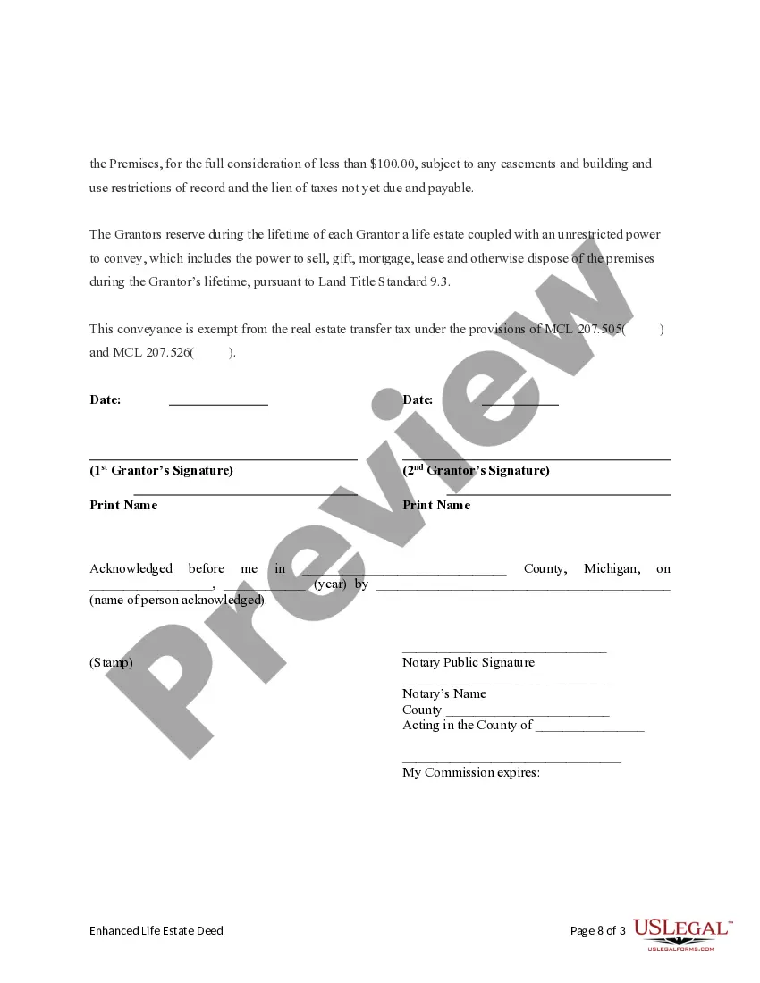 Get Enhanced Life Estate or Lady Bird Deed - Two Individuals / Husband and Wife to an Individual Preview Enhanced Life Estate or Lady Bird Deed - Two Individuals / Husband and Wife to an Individual