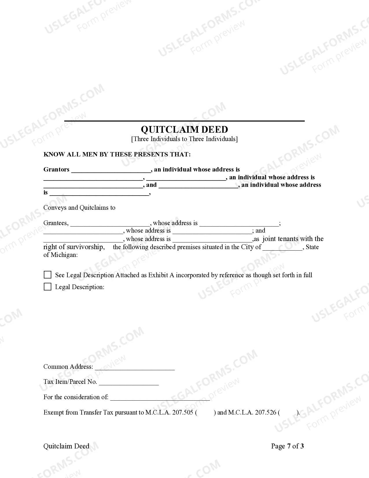 Preview Quitclaim Deed - Three Individuals to Three Individuals
