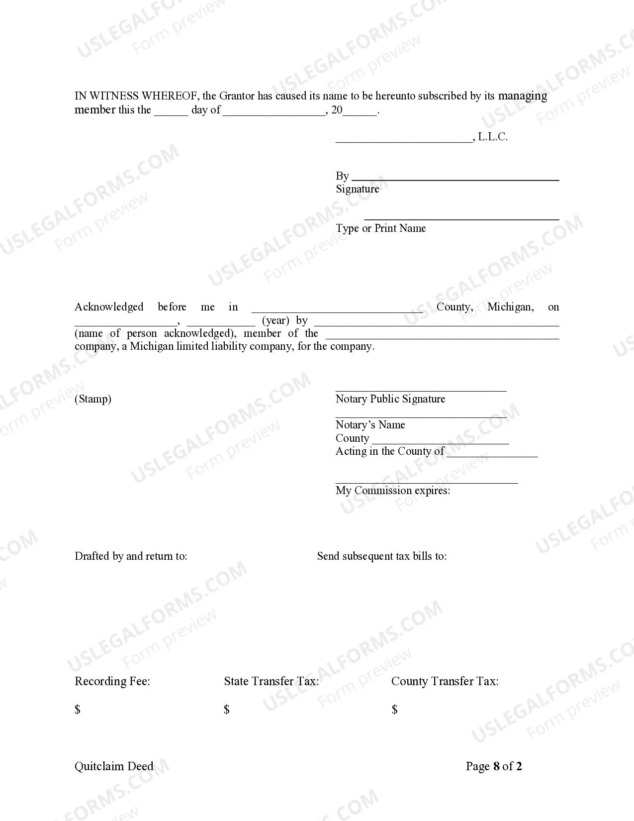 Preview Quitclaim Deed from Limited Liability Company as Grantor and Husband and Wife as Grantees