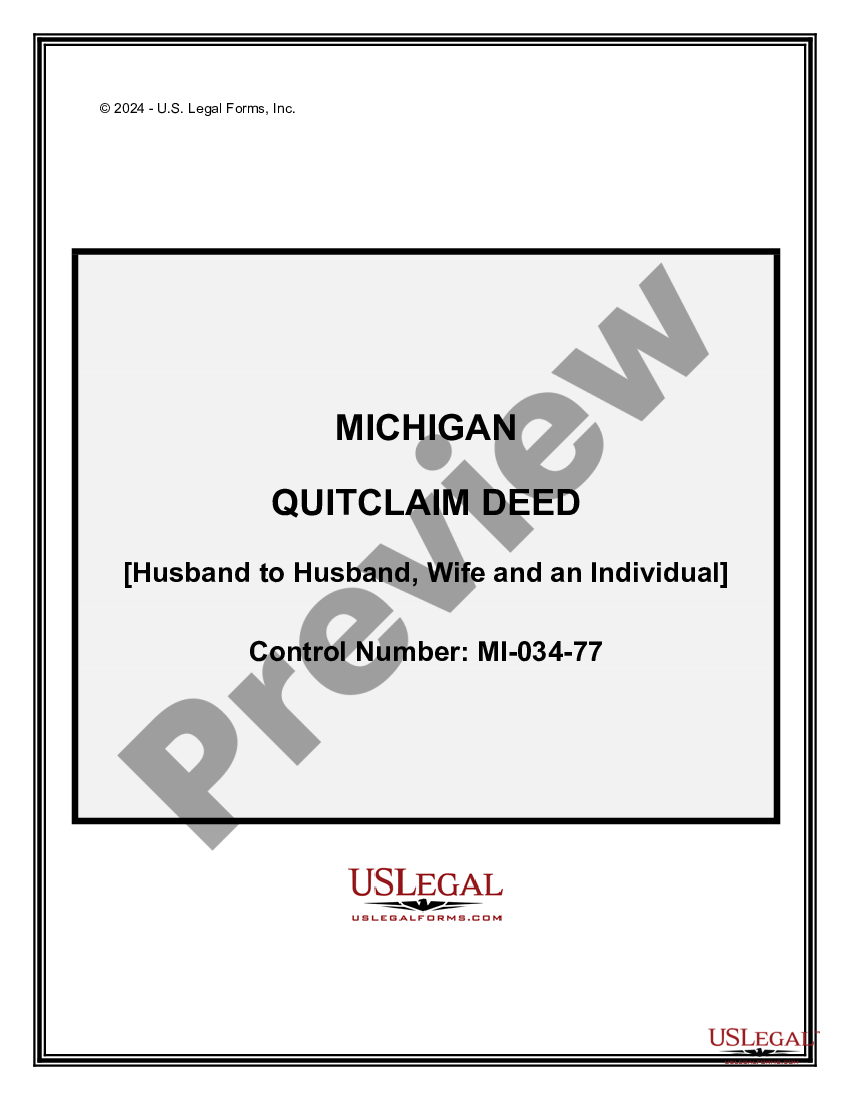 Michigan Quitclaim Deed From Husband Or Individual To Husband Wife And An Individual Us