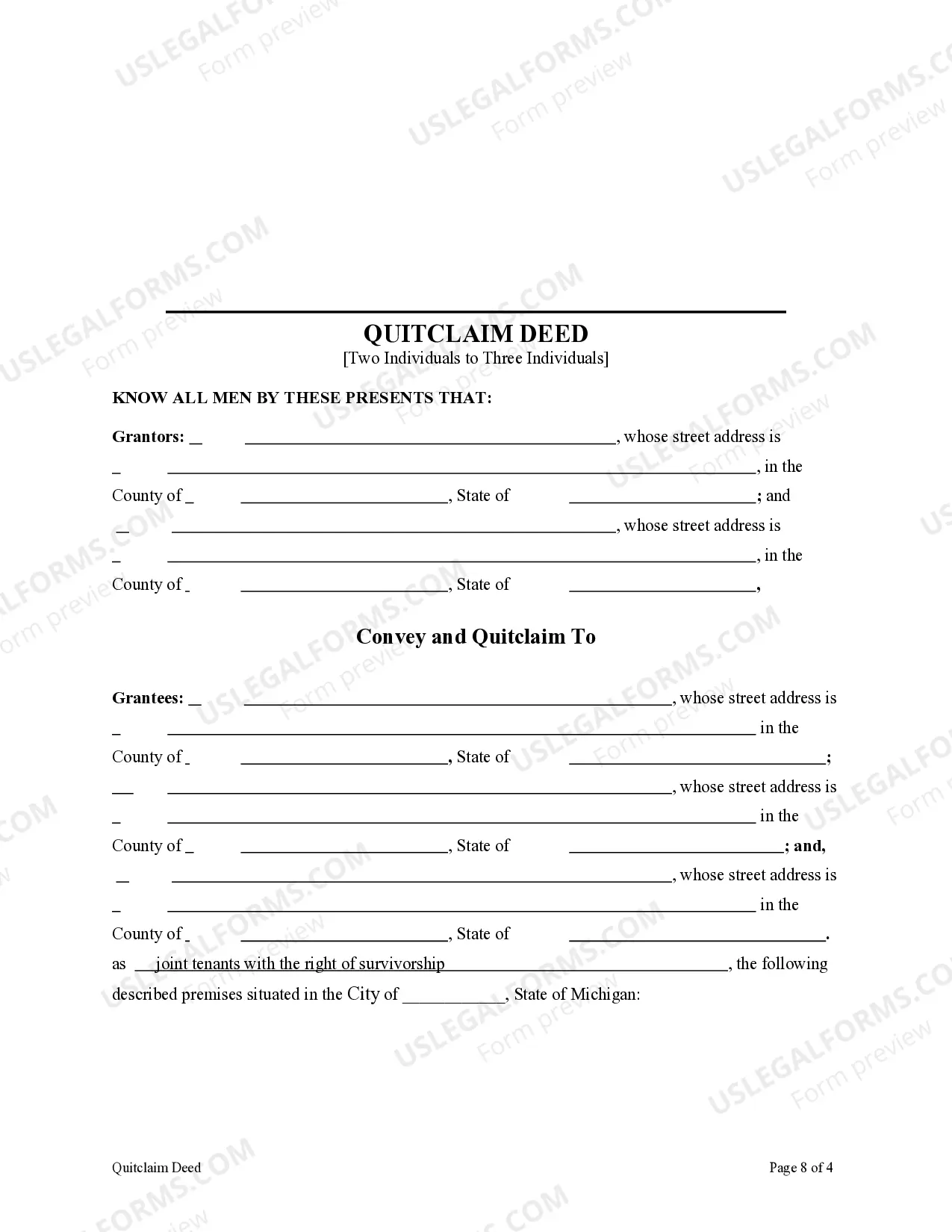Preview Quitclaim Deed - Two Individuals to Three Individuals