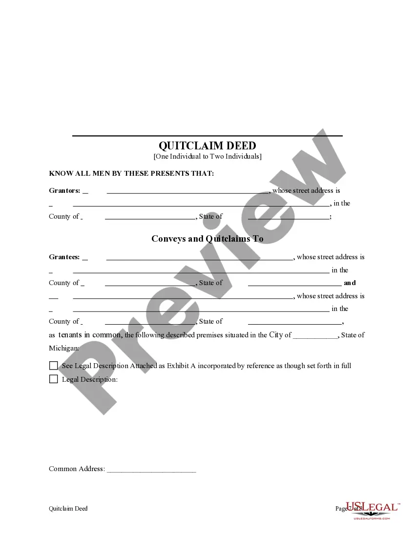 Preview Quitclaim Deed from an Individual to Two Individuals