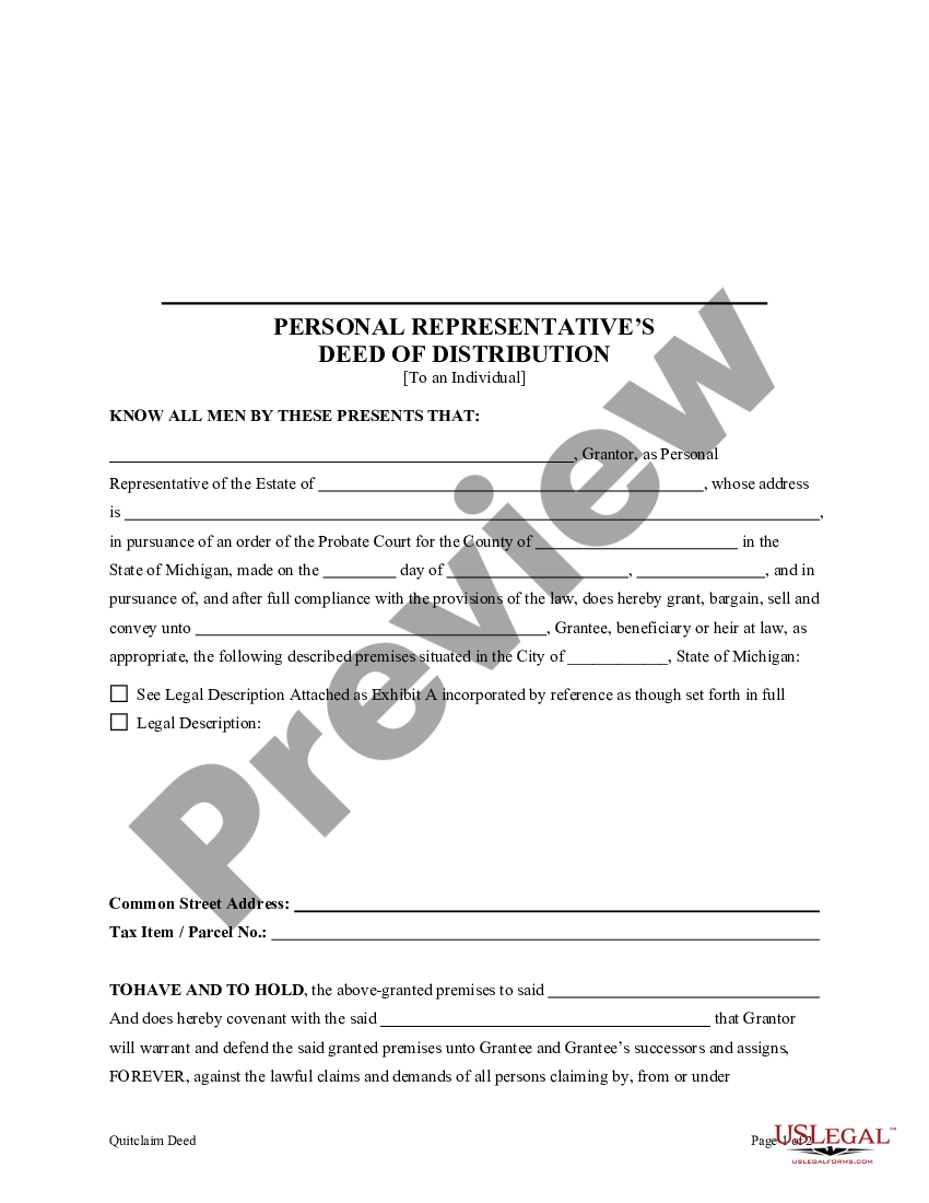 Personal Representative Of Estate Form Michigan