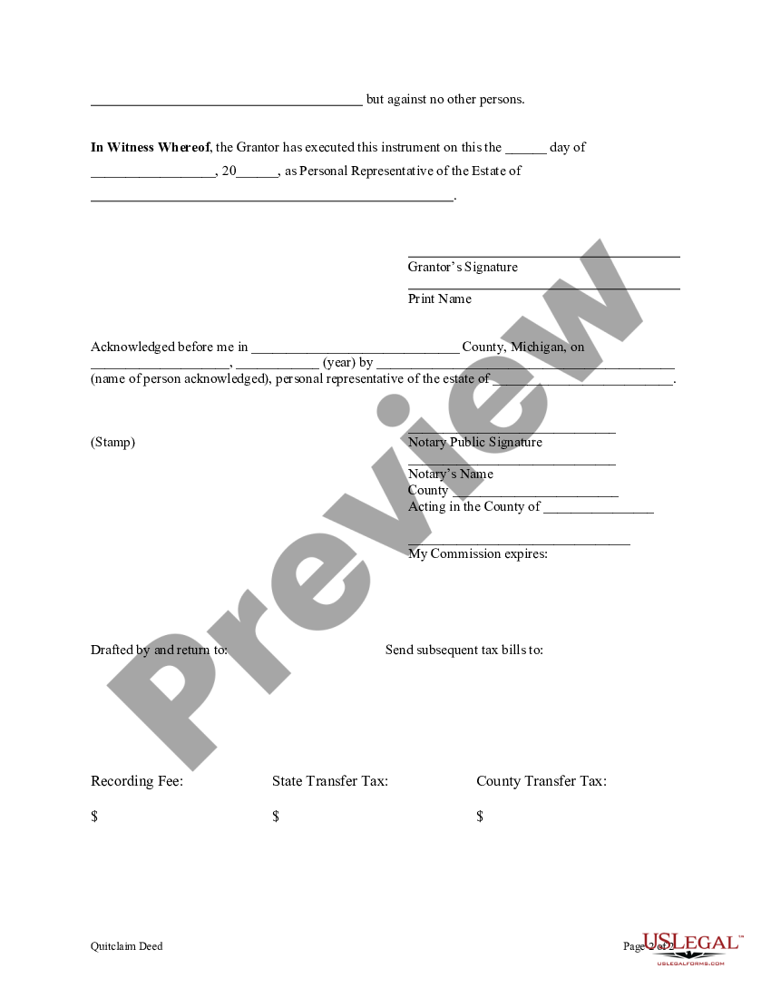 Personal Representative Of Estate Form Michigan