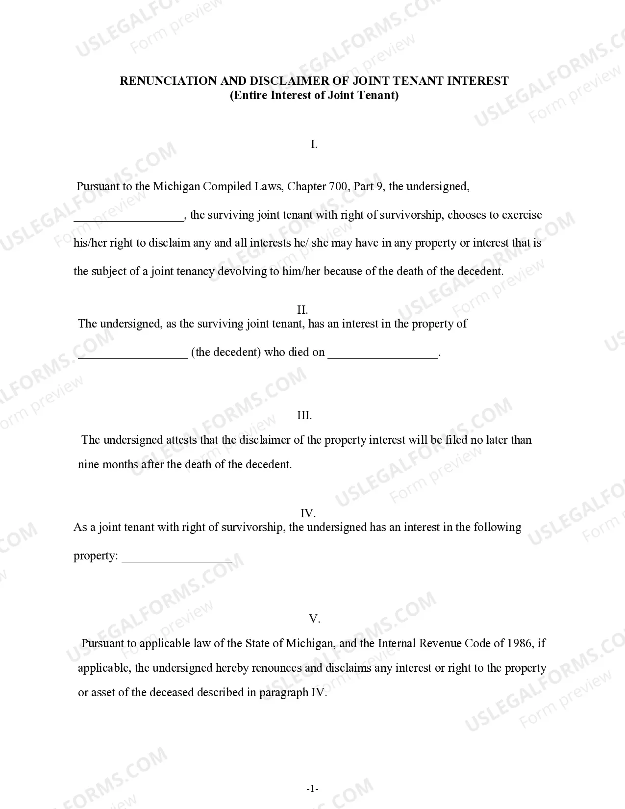 Preview Renunciation and Disclaimer of Joint Tenant or Tenancy Interest