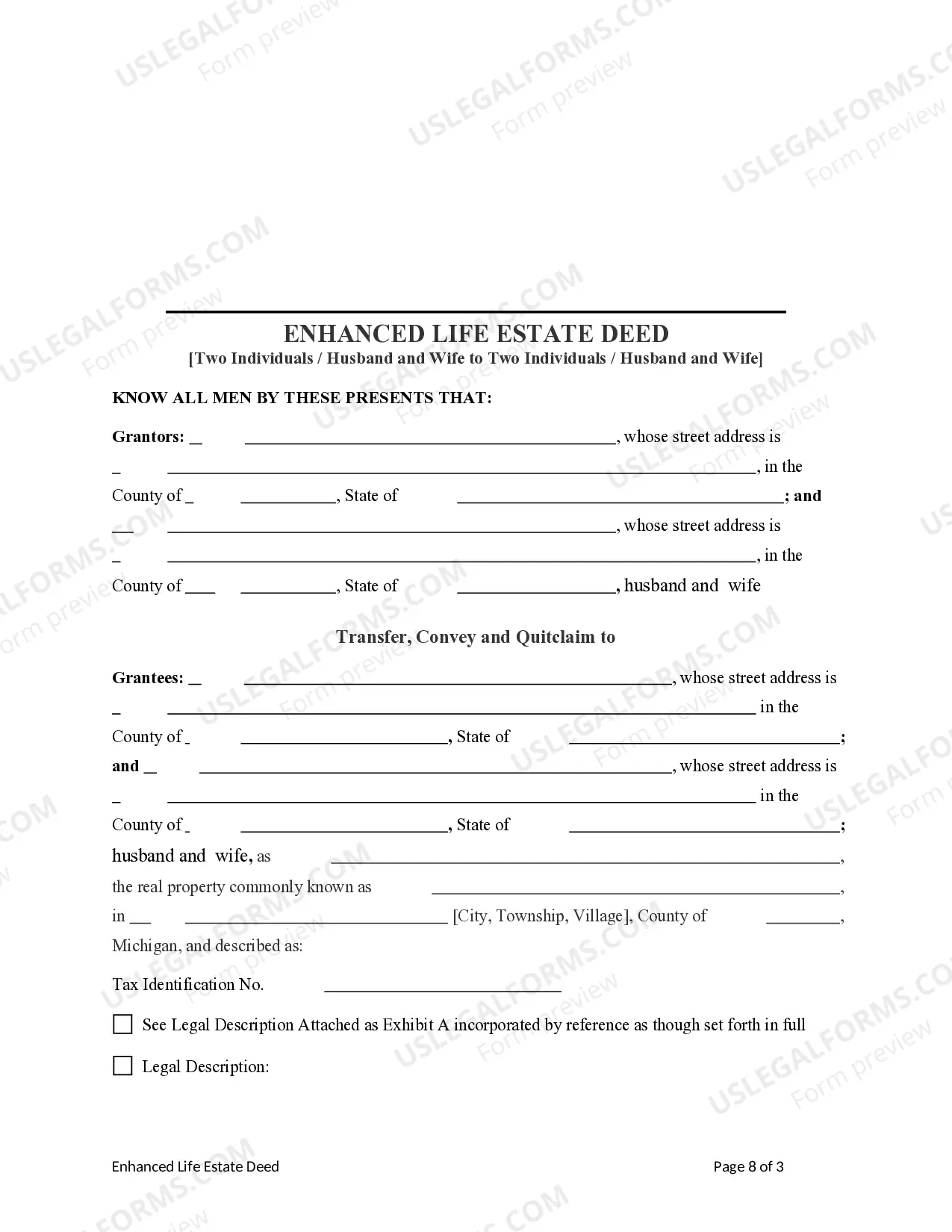 Preview Enhanced Life Estate or Lady Bird Deed - Two Individuals / Husband and Wife to Two Individuals / Husband and Wife