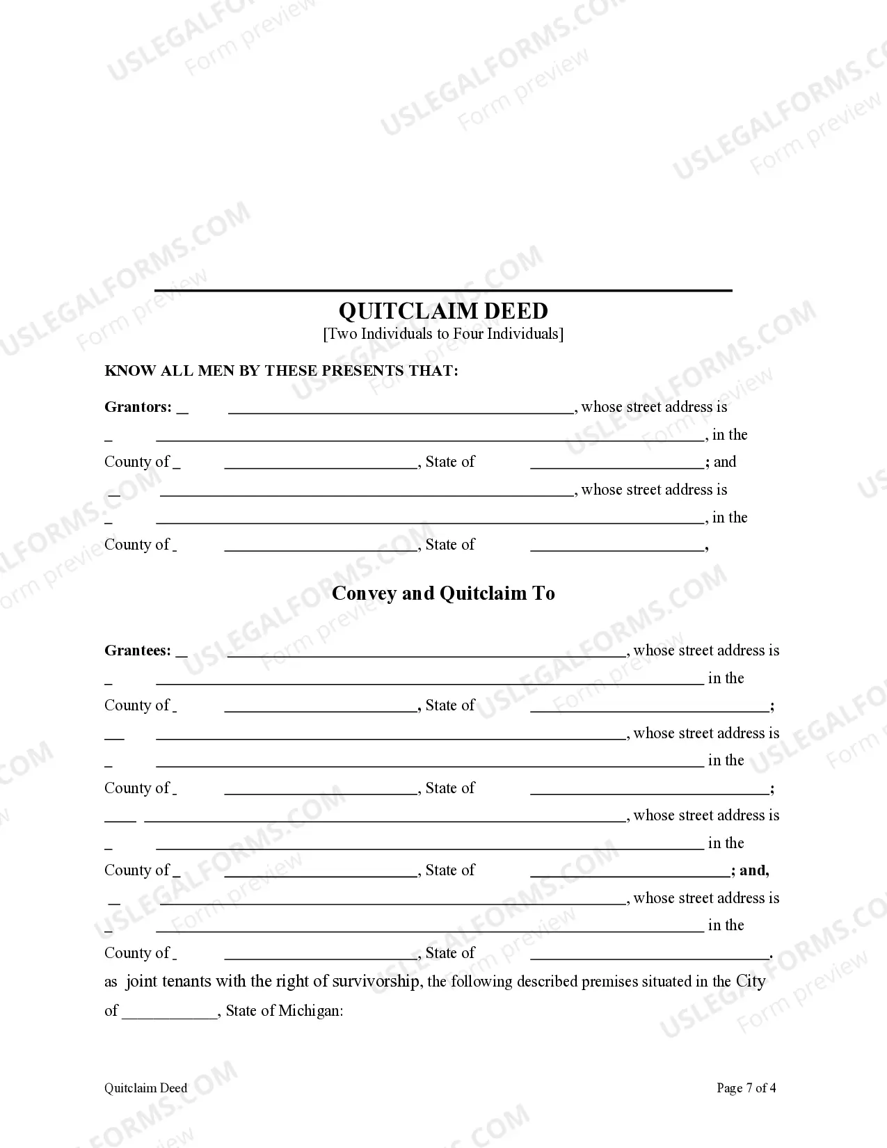 Preview Quitclaim Deed - Two Individuals to Four Individuals