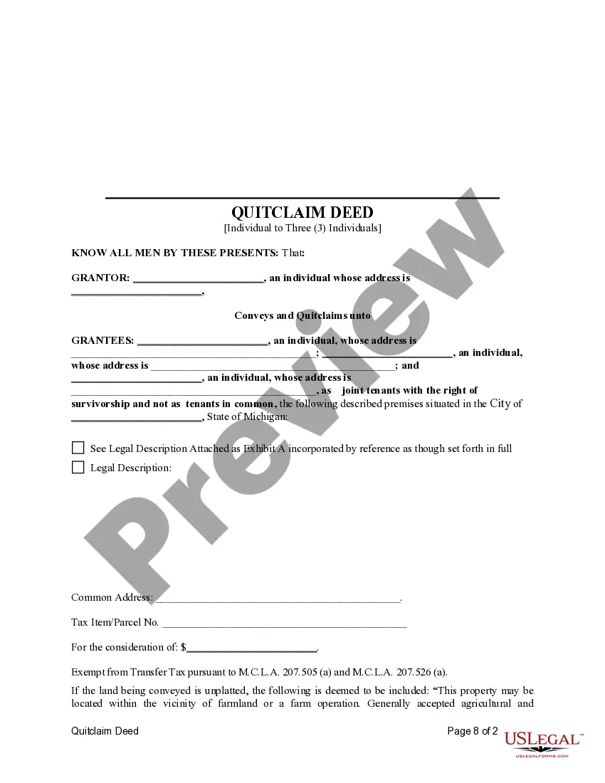Preview Quitclaim Deed from an individual to three individuals.