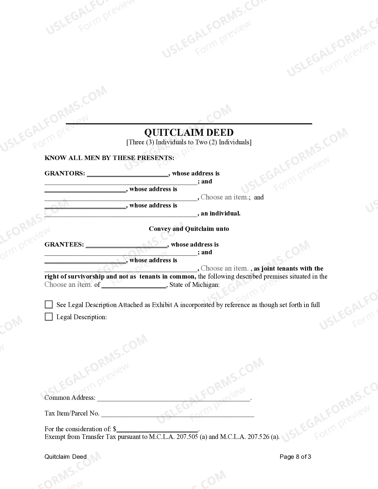 Preview Quitclaim Deed from Three Individuals to Two Individuals