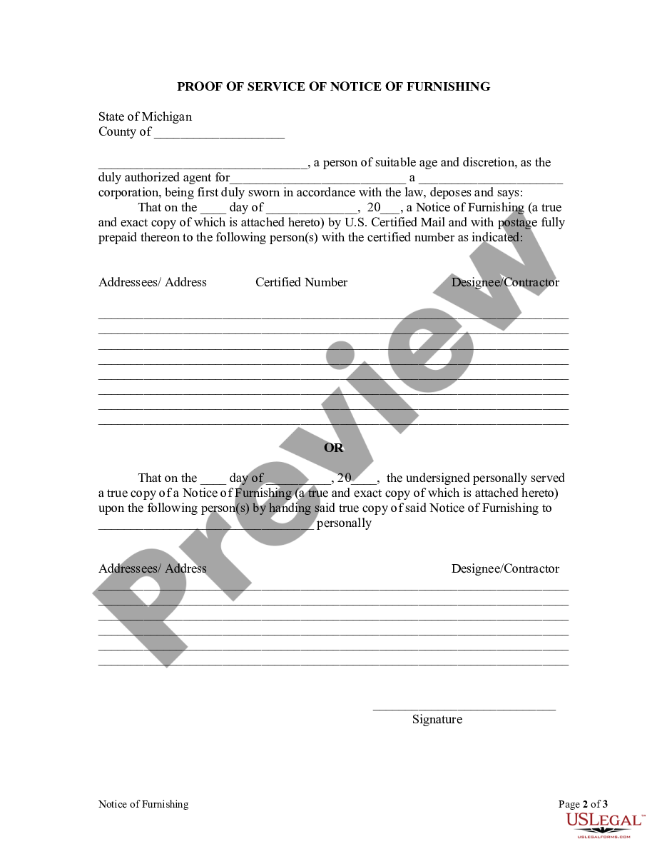 page 1 Notice of Furnishing - Corporation or LLC preview