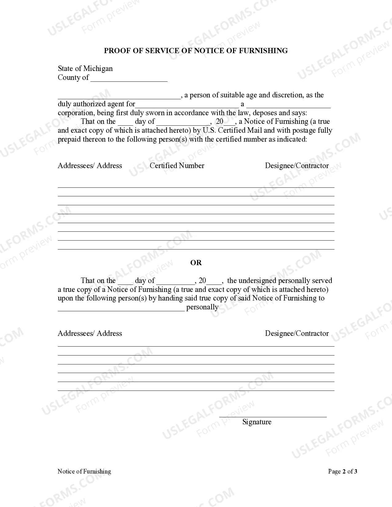 Preview Notice of Furnishing - Corporation or LLC