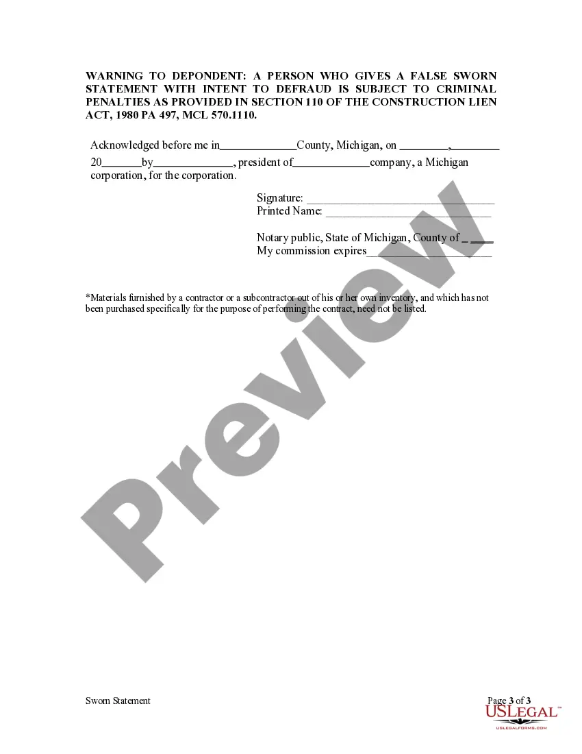 Get Sworn Statement - Corporation or LLC Preview Sworn Statement - Corporation or LLC
