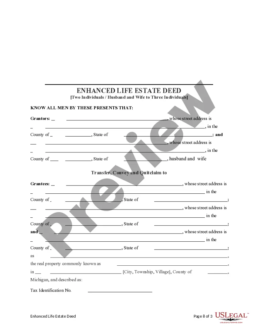 Preview Enhanced Life Estate or Lady Bird Deed - Two Individuals / Husband and Wife to Three Individuals