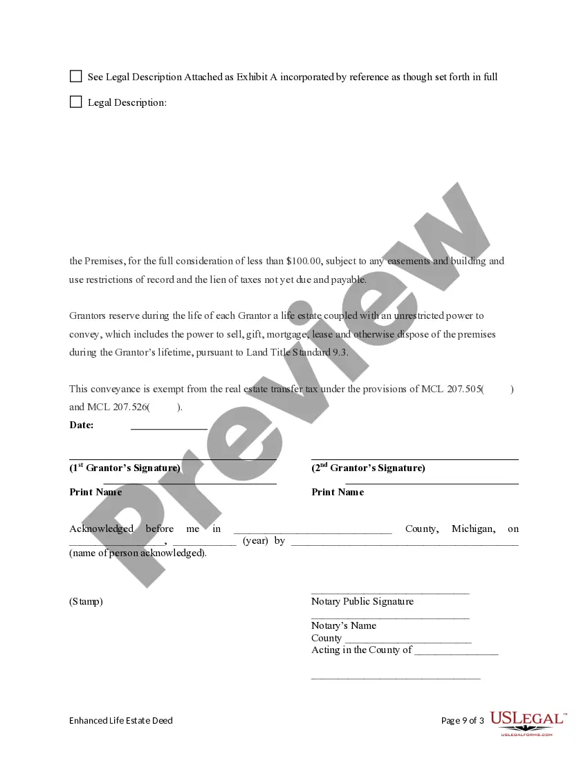 Preview Enhanced Life Estate or Lady Bird Deed - Two Individuals / Husband and Wife to Three Individuals