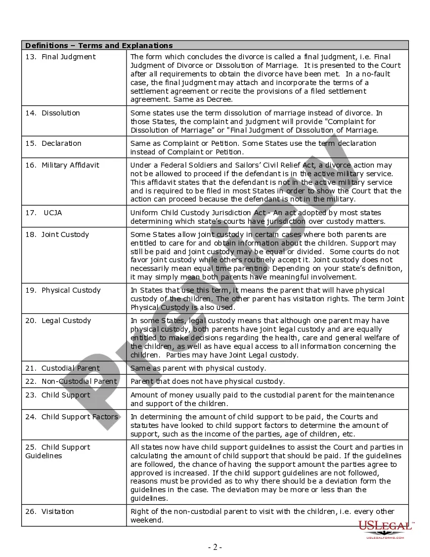 Preview Divorce Worksheet and Law Summary for Contested or Uncontested Case of over 25 pages - Ideal Client Interview Form
