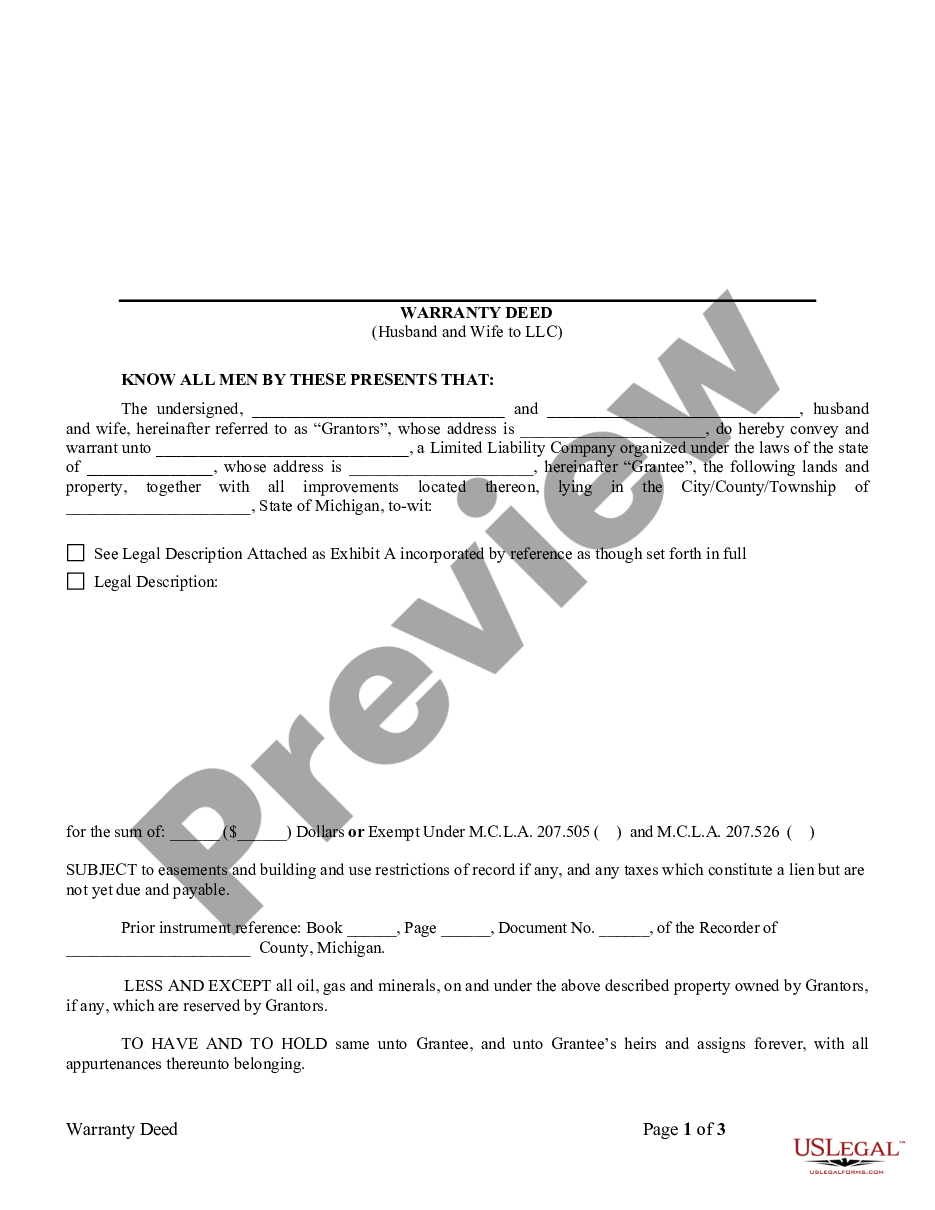 page 0 Warranty Deed from Husband and Wife to LLC preview