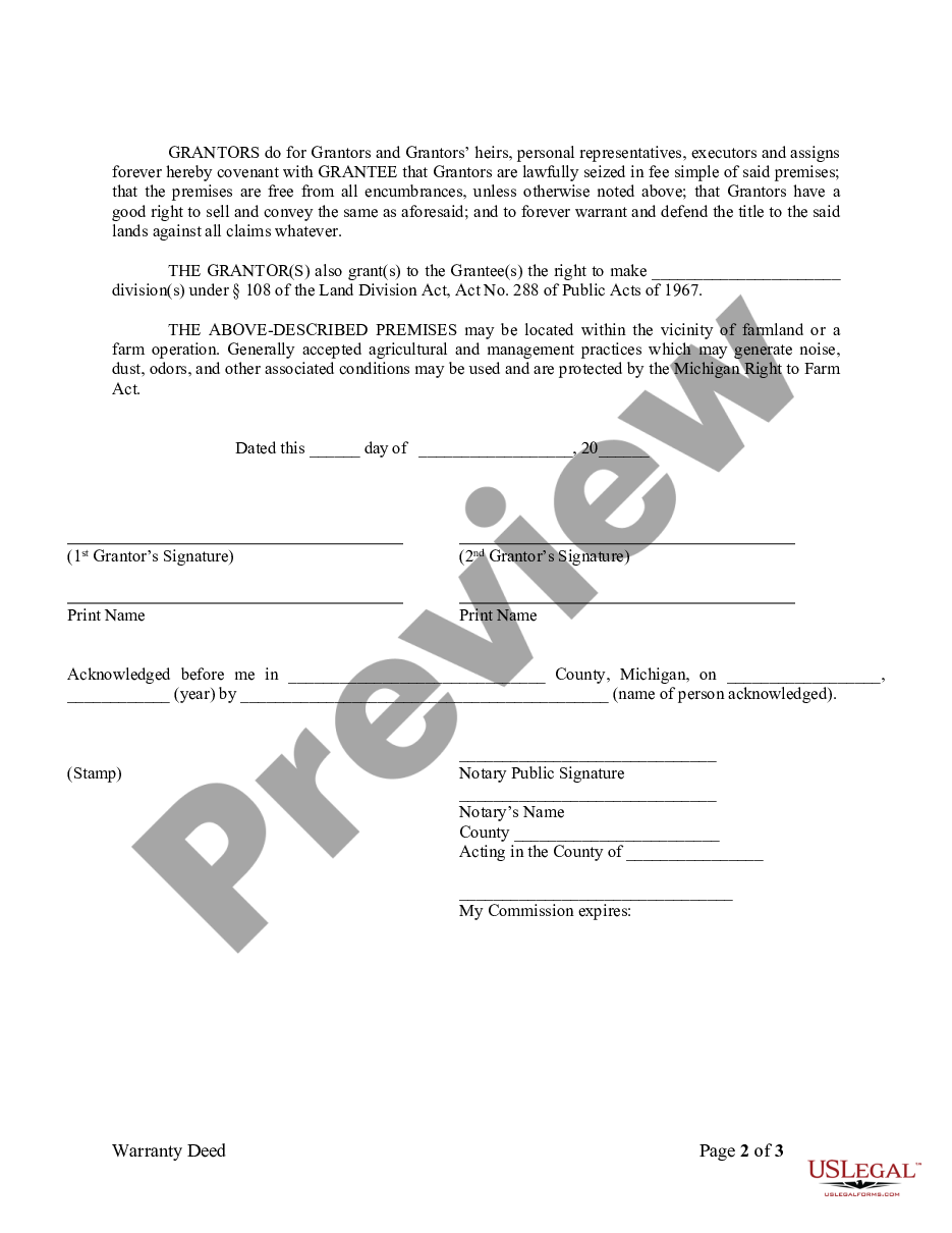 page 1 Warranty Deed from Husband and Wife to LLC preview