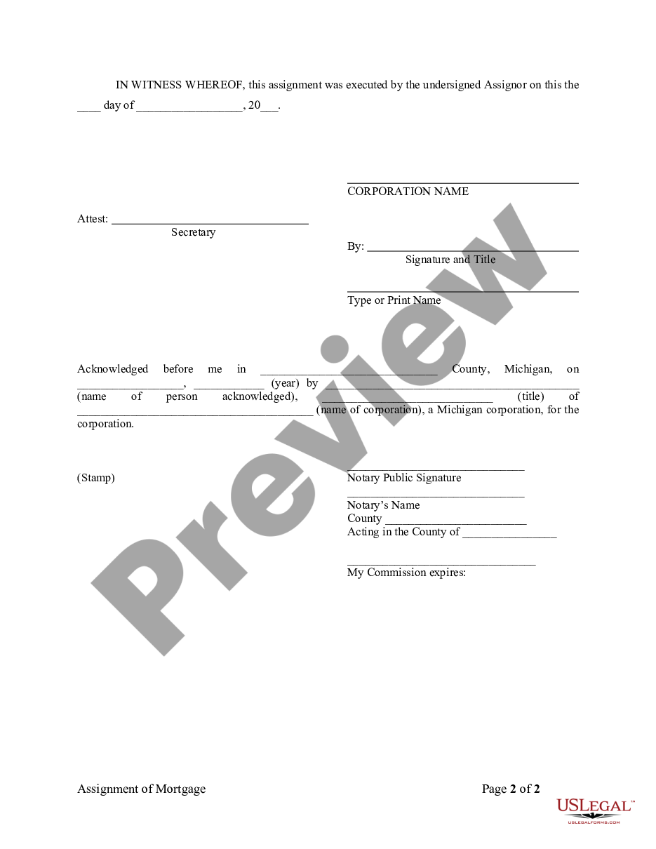 page 1 Assignment of Mortgage by Corporate Mortgage Holder preview