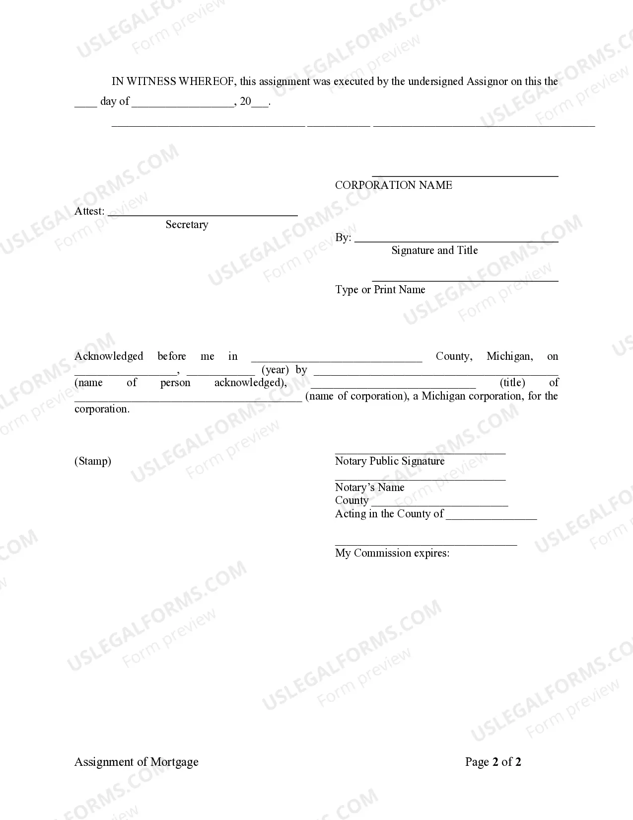 Preview Assignment of Mortgage by Corporate Mortgage Holder