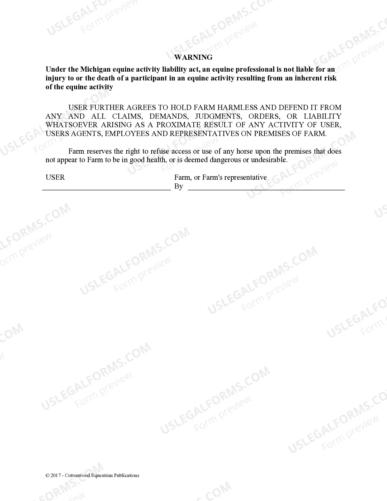 Preview Facility Release Agreement - Show Or Clinic - Horse Equine Forms