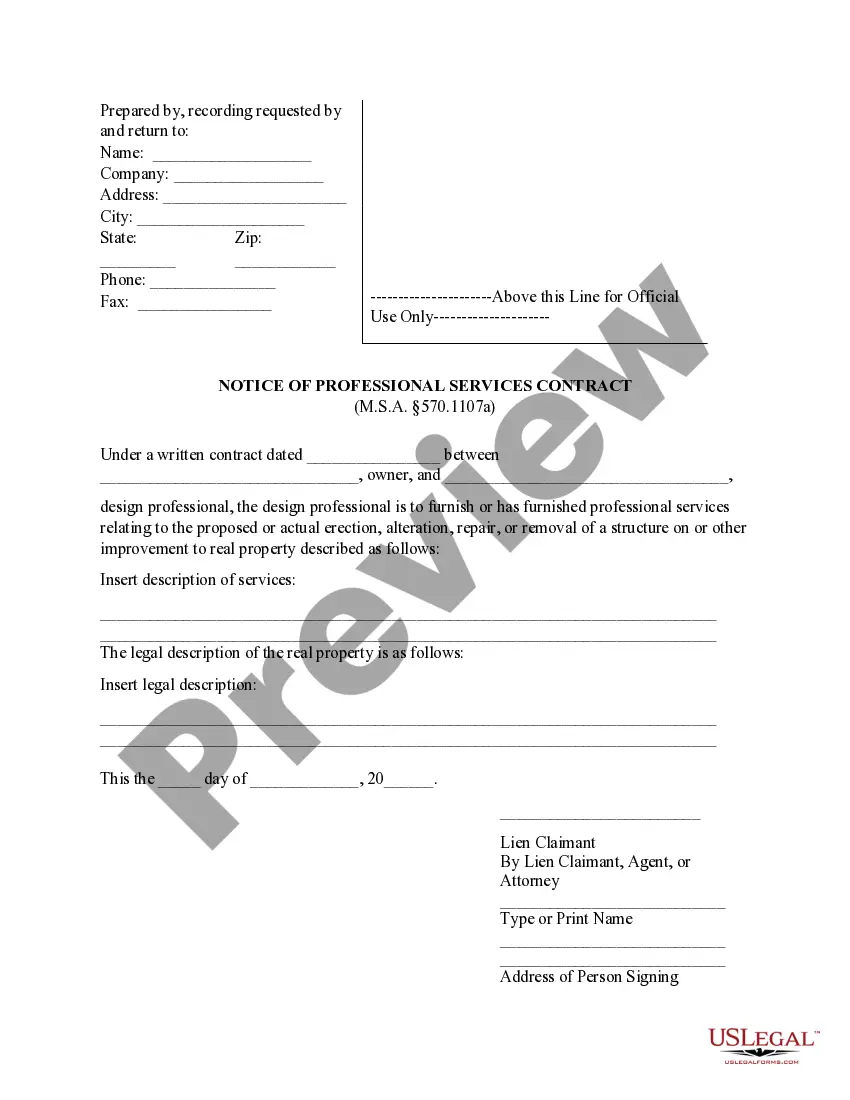 Preview Notice of Professional Services Contract