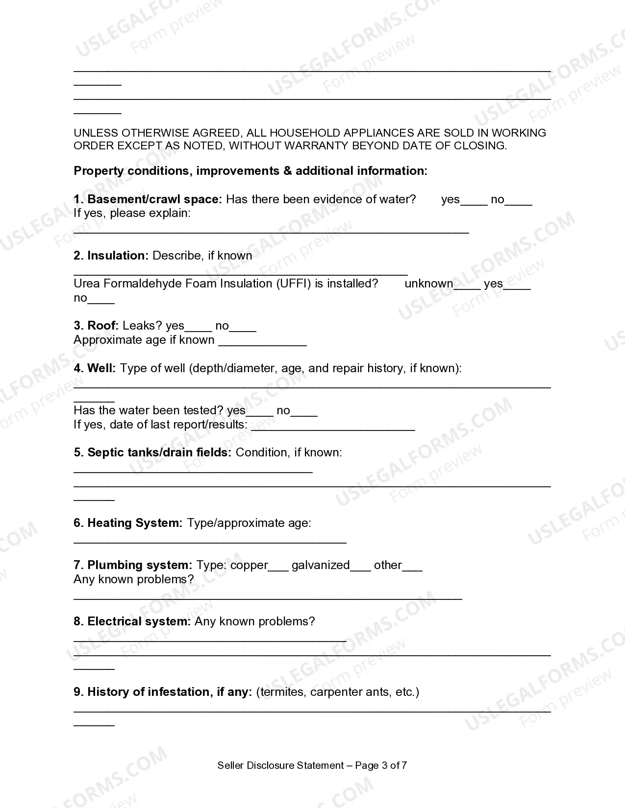 Preview Residential Real Estate Sales Disclosure Statement