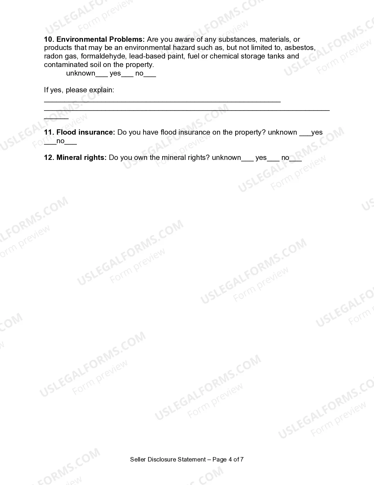 Preview Residential Real Estate Sales Disclosure Statement