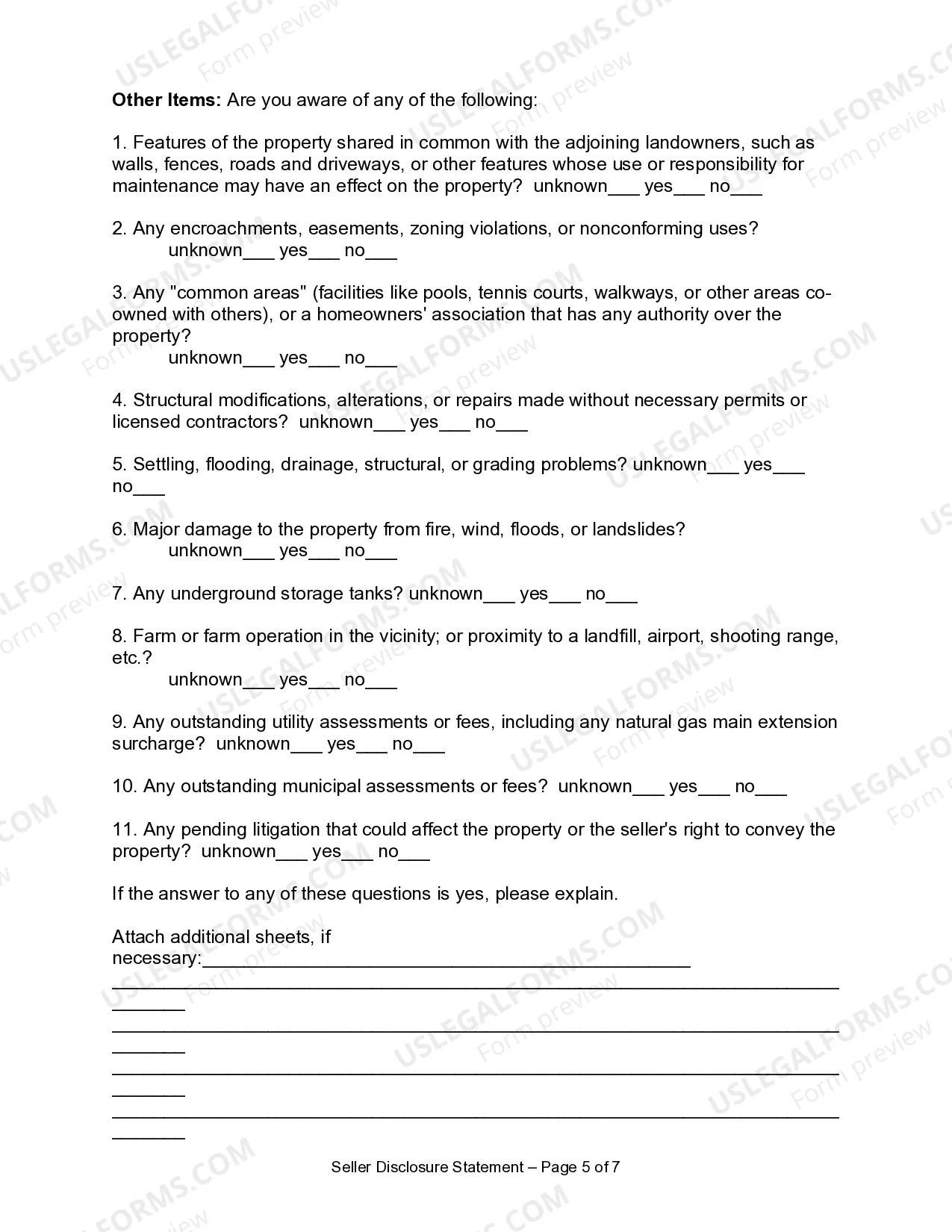 Preview Residential Real Estate Sales Disclosure Statement