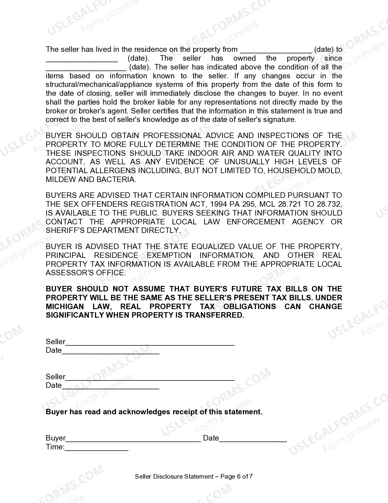 Preview Residential Real Estate Sales Disclosure Statement