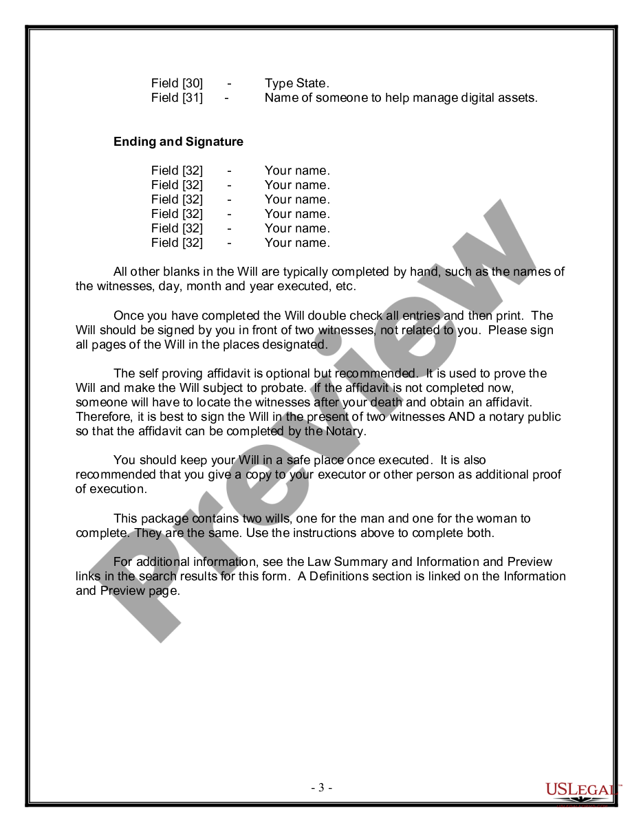 page 2 Mutual Wills containing Last Will and Testaments for Unmarried Persons living together with No Children preview