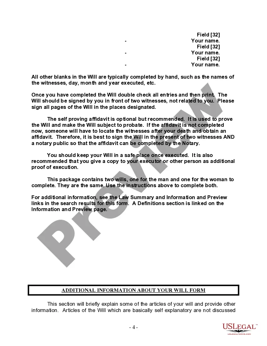 Preview Mutual Wills containing Last Will and Testaments for Man and Woman living together not Married with No Children