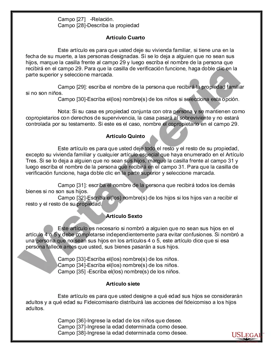 Preview Testamentos Mutuos o Últimas Voluntades y Testamentos para Personas Solteras que viven juntas, no Casadas con Hijos Menores