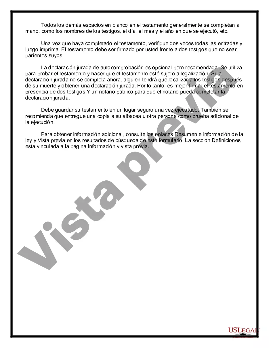 Preview Testamentos Mutuos o Últimas Voluntades y Testamentos para Personas Solteras que viven juntas, no Casadas con Hijos Menores