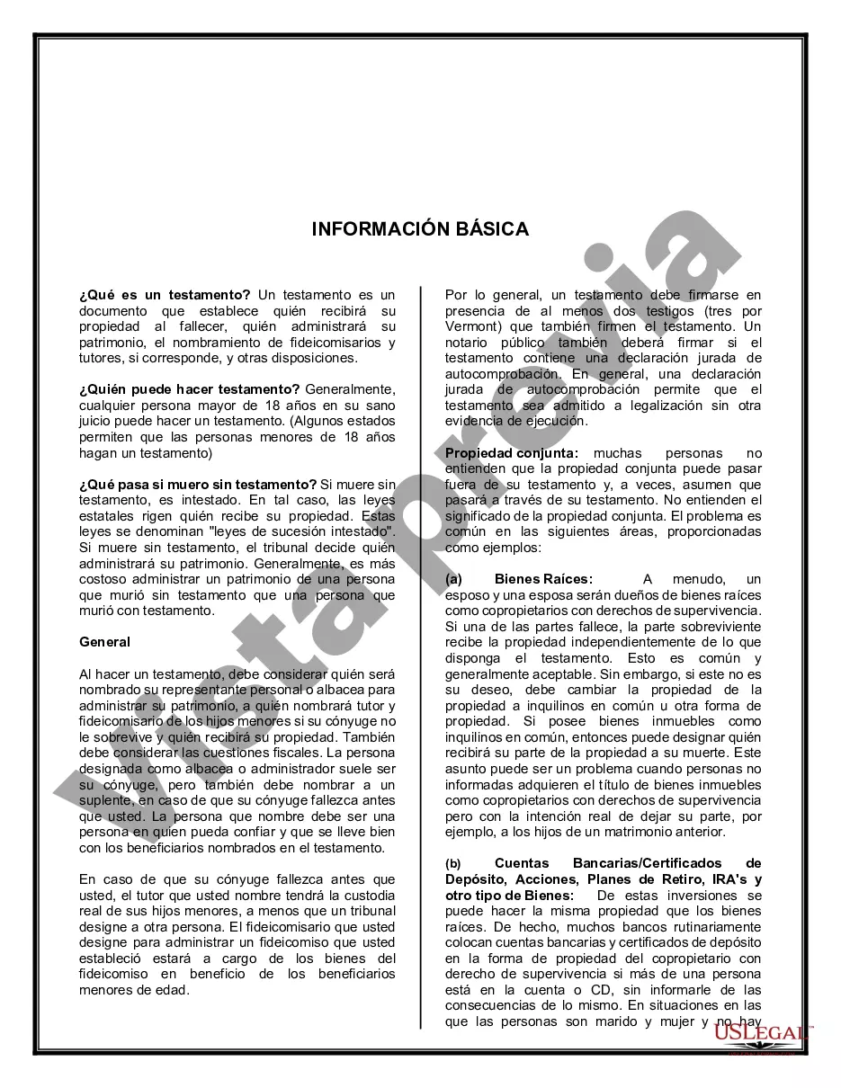 Preview Testamentos Mutuos o Últimas Voluntades y Testamentos para Personas Solteras que viven juntas, no Casadas con Hijos Menores
