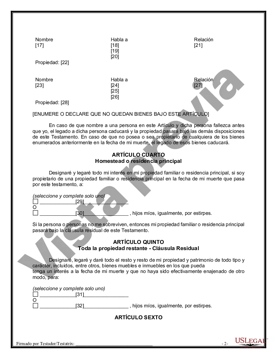 Preview Testamentos Mutuos o Últimas Voluntades y Testamentos para Personas Solteras que viven juntas, no Casadas con Hijos Menores