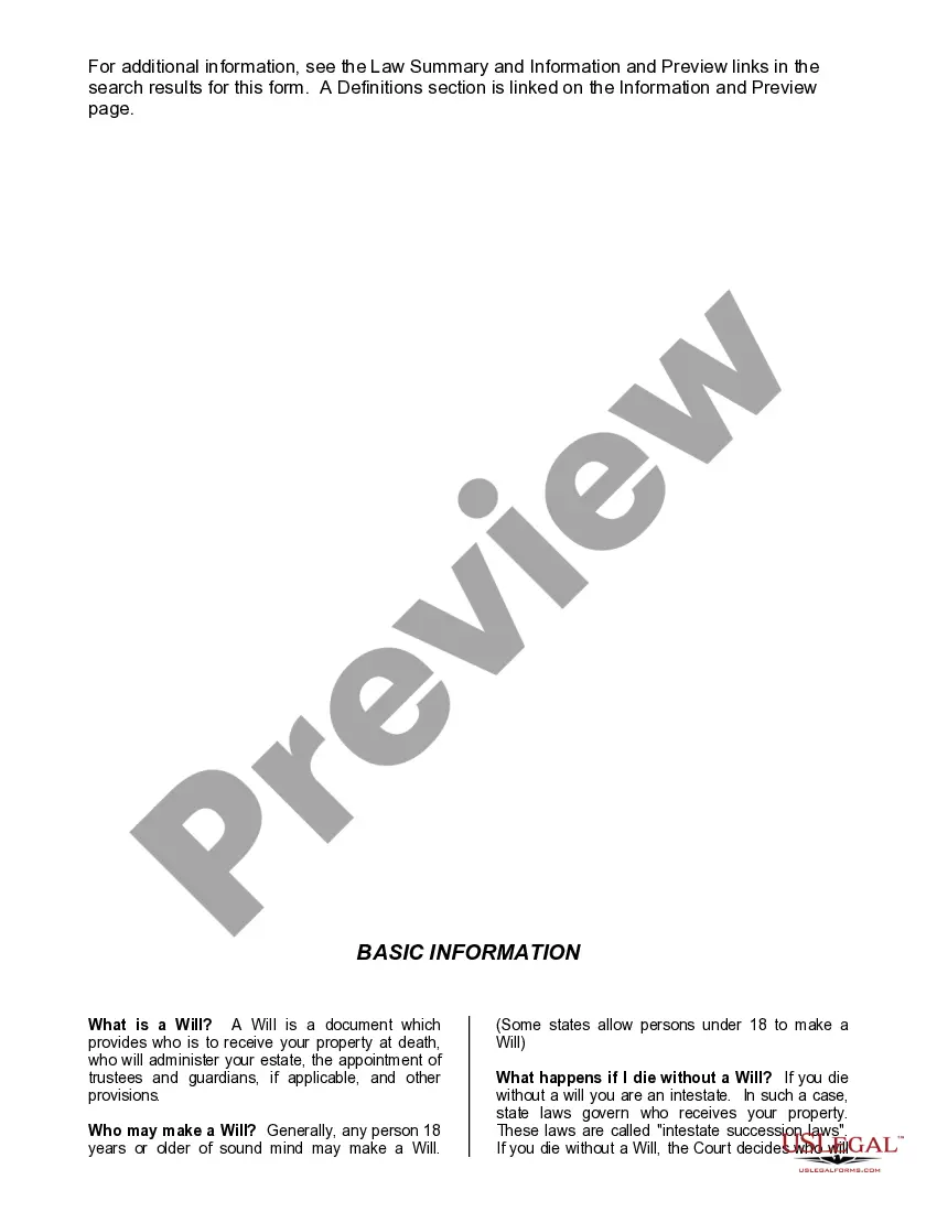 Preview Mutual Wills or Last Will and Testaments for Man and Woman living together, not Married with Minor Children