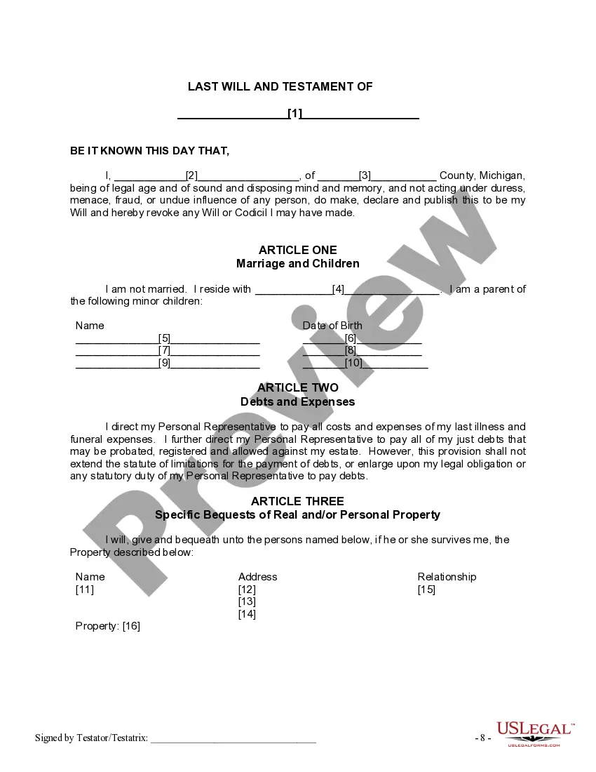Preview Mutual Wills or Last Will and Testaments for Man and Woman living together, not Married with Minor Children