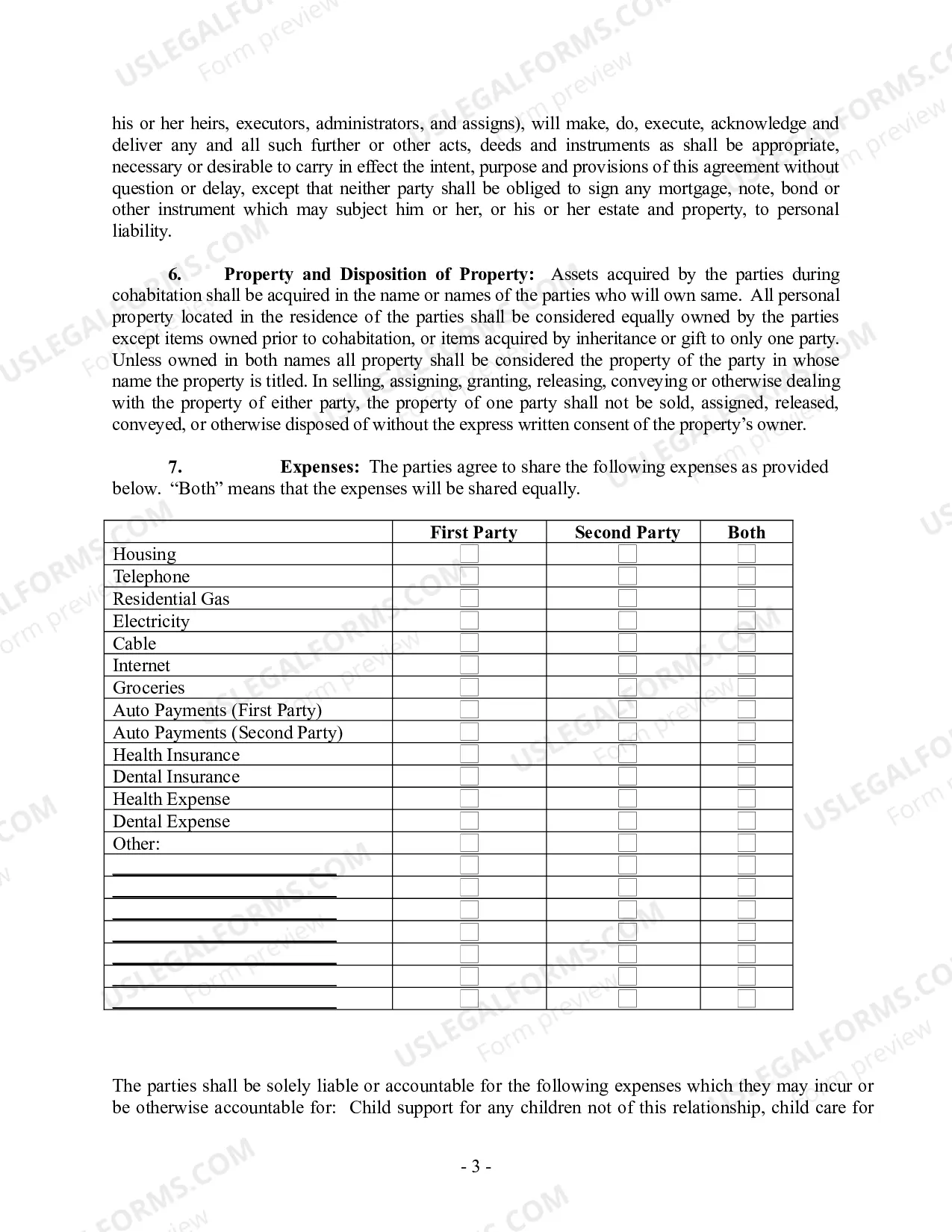 Preview Non-Marital Cohabitation Living Together Agreement