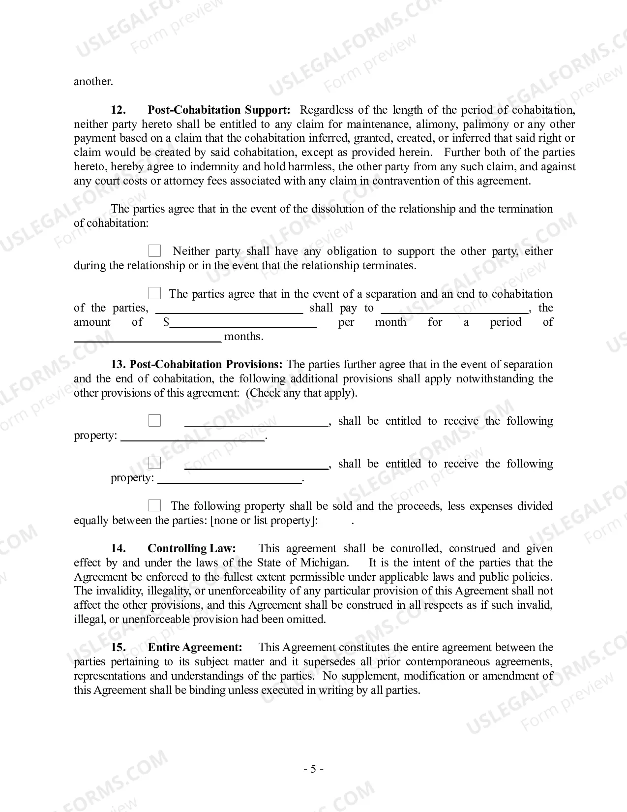 Preview Non-Marital Cohabitation Living Together Agreement