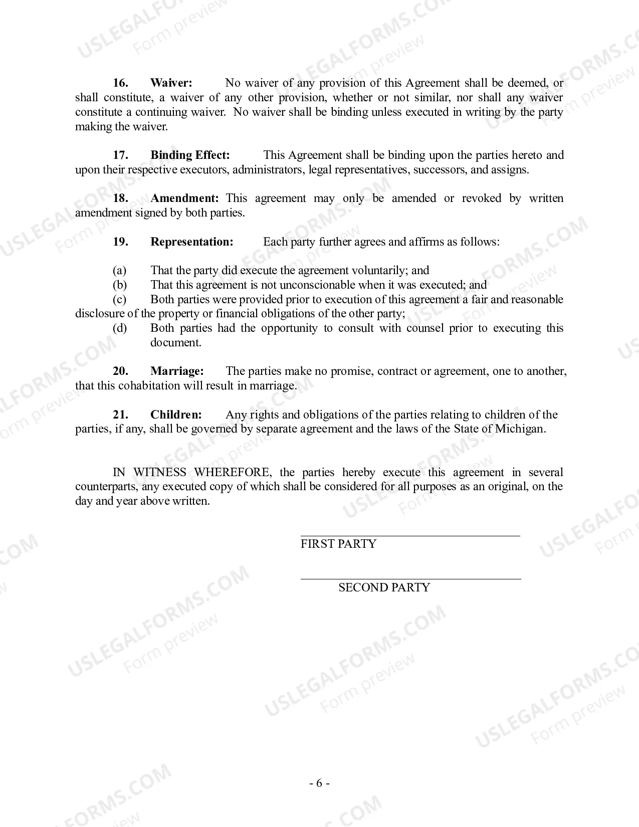 Preview Non-Marital Cohabitation Living Together Agreement