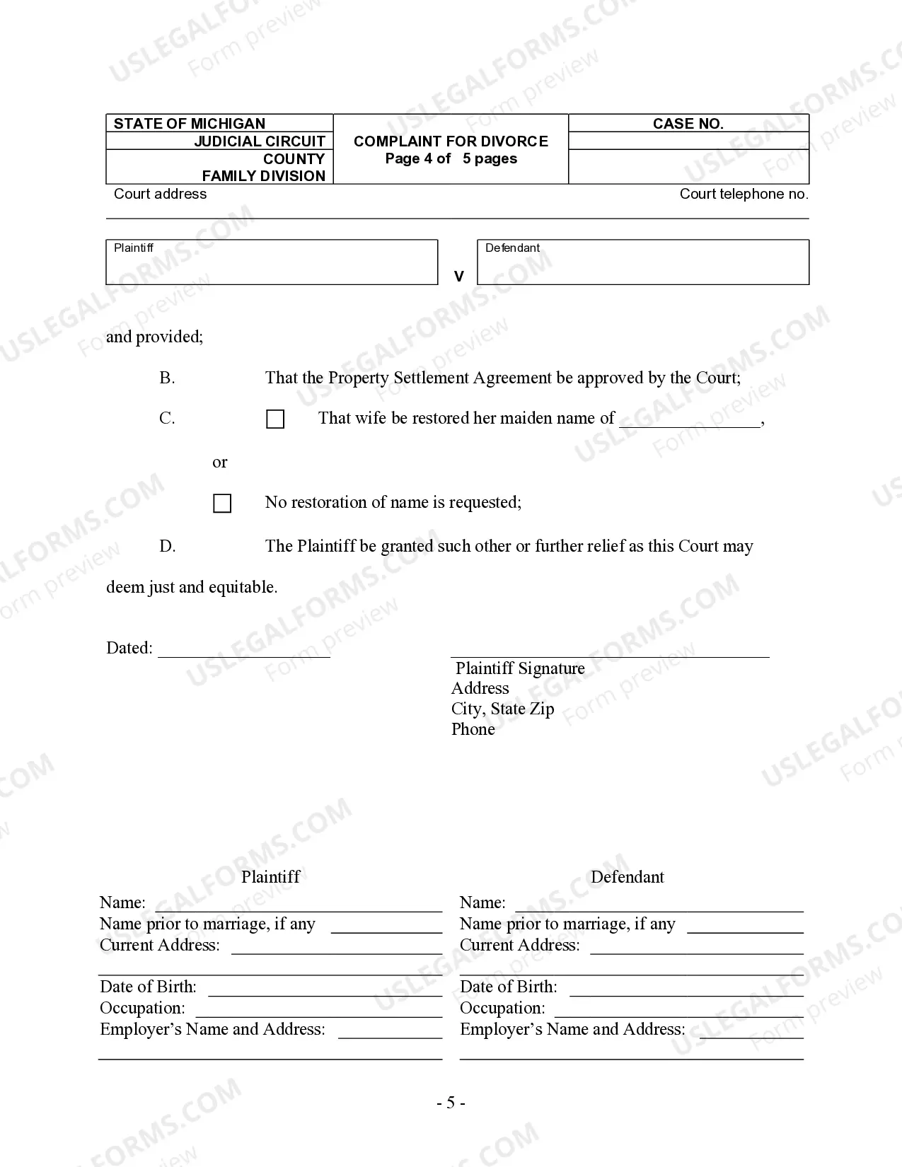 Preview Complaint for Divorce with Minor Children