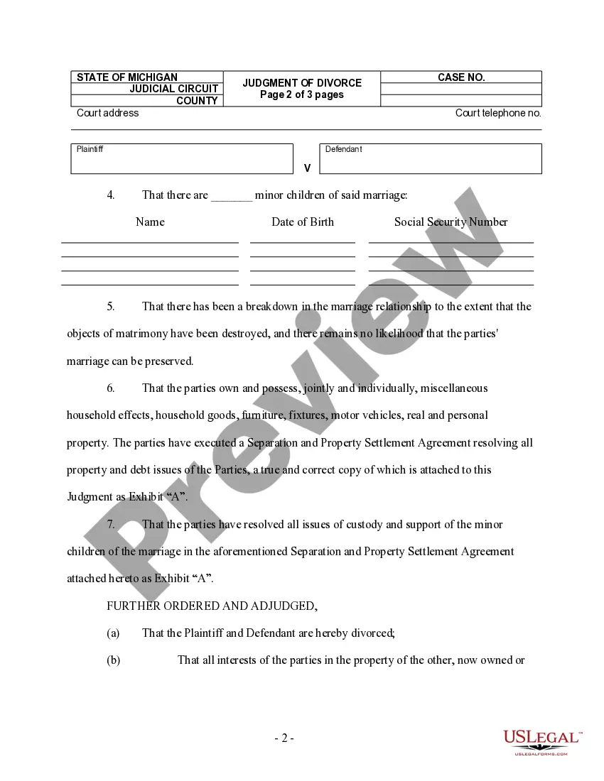 Preview Judgment of Divorce - With Minor Children